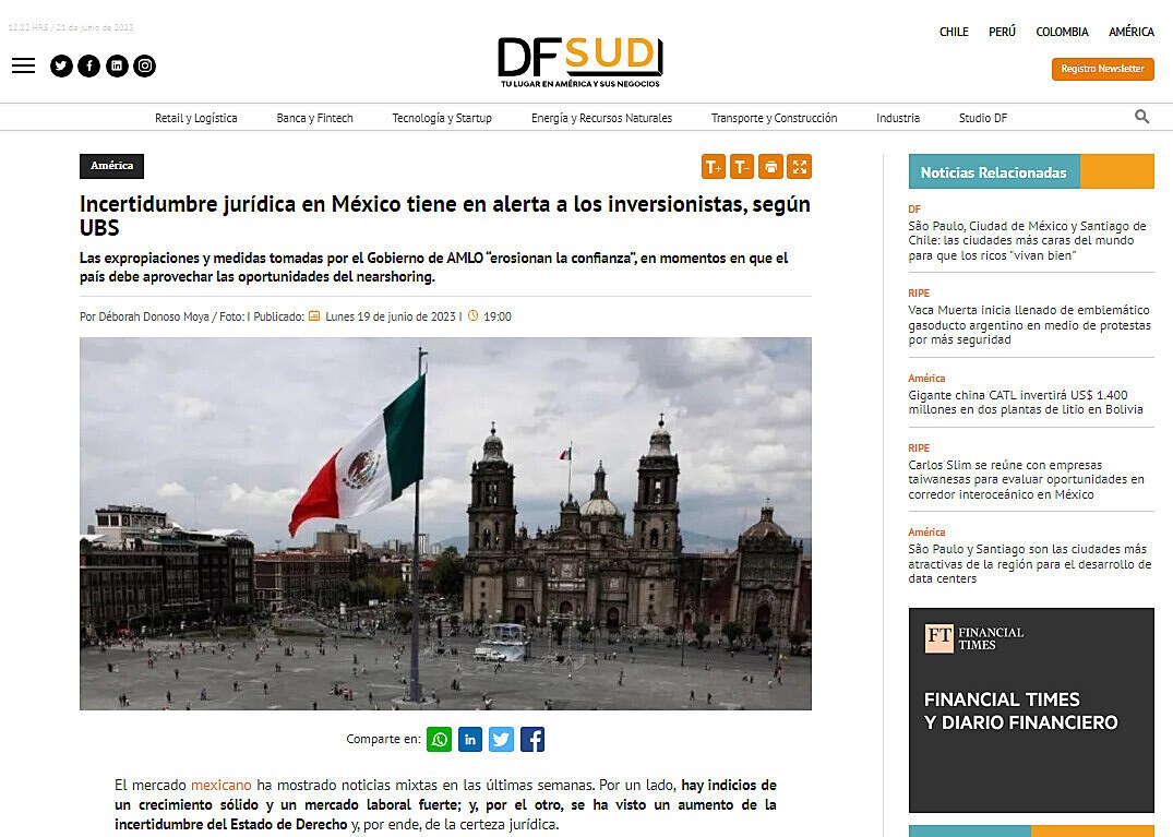 Incertidumbre jurdica en Mxico tiene en alerta a los inversionistas, segn UBS
